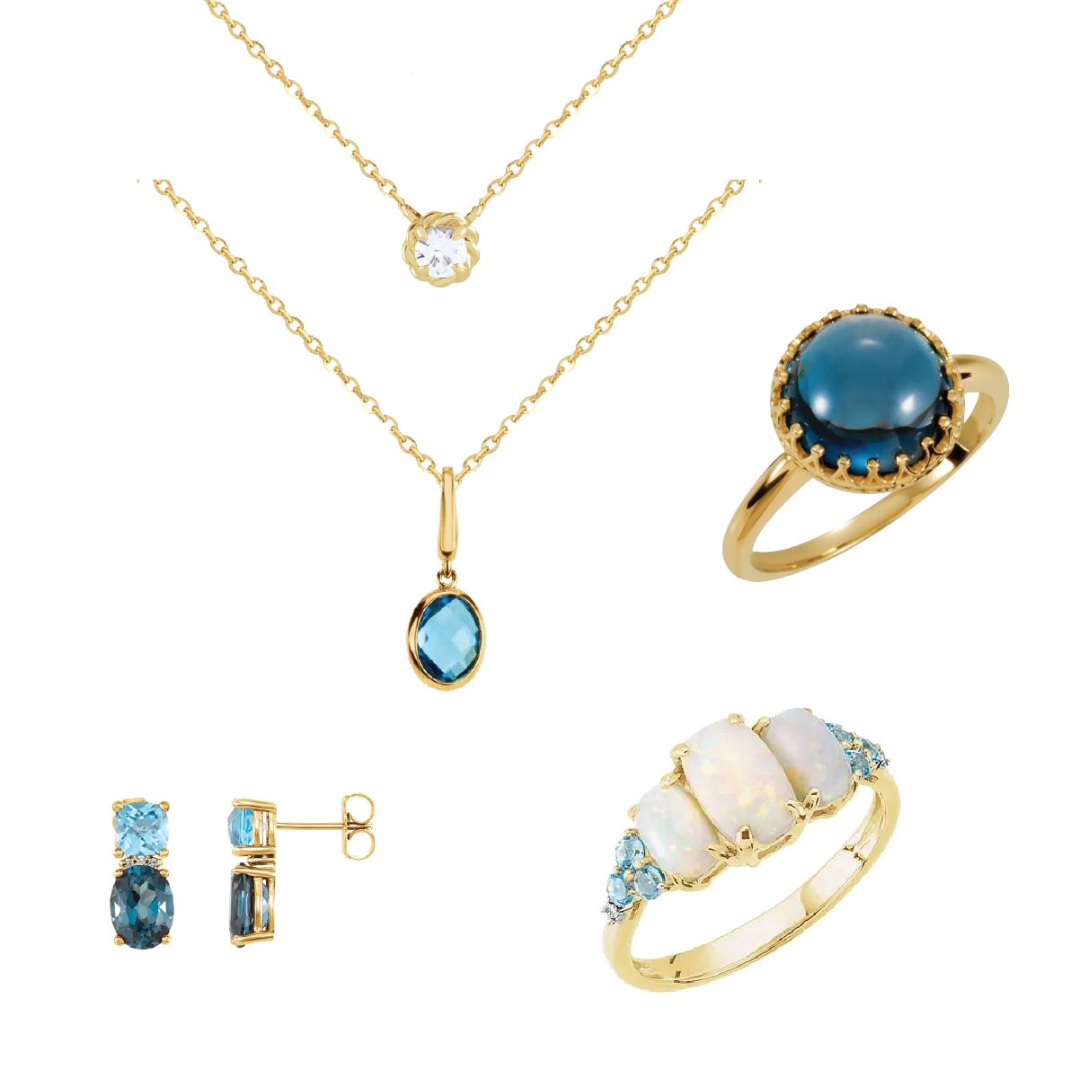 14K Gemmy Ring in Opal, Swiss Blue Topaz and Diamond Robyn Canady
