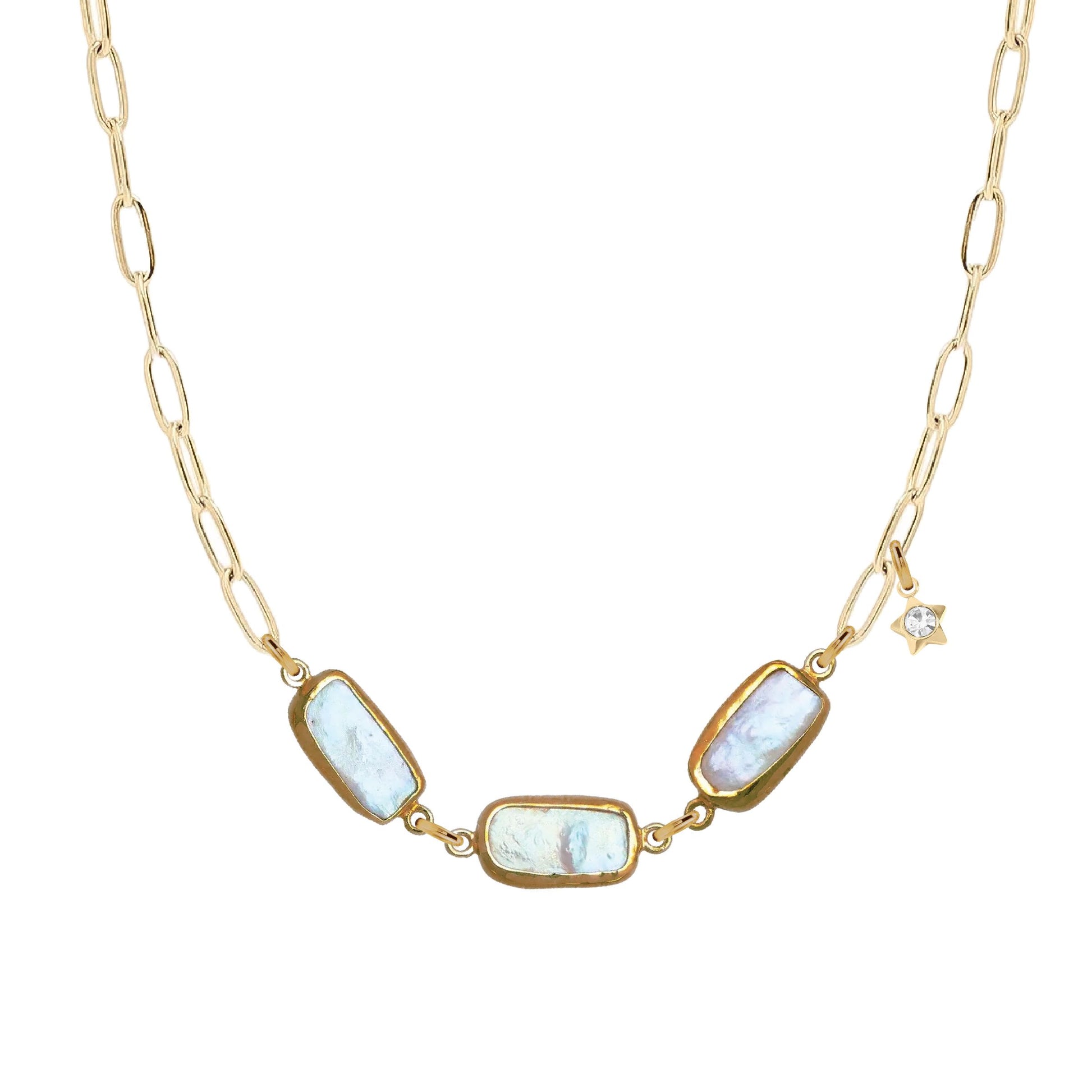 Gemstone Triple Link Necklace - Choice of 7 Gemstones Robyn Canady Freshwater Pearl