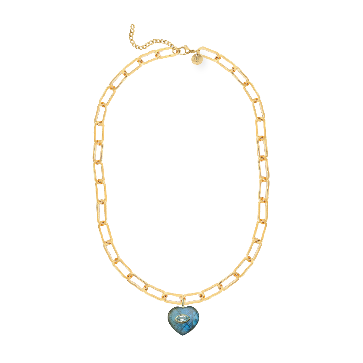 Labradorite and Blue Topaz Heart Paperclip Chain Necklace