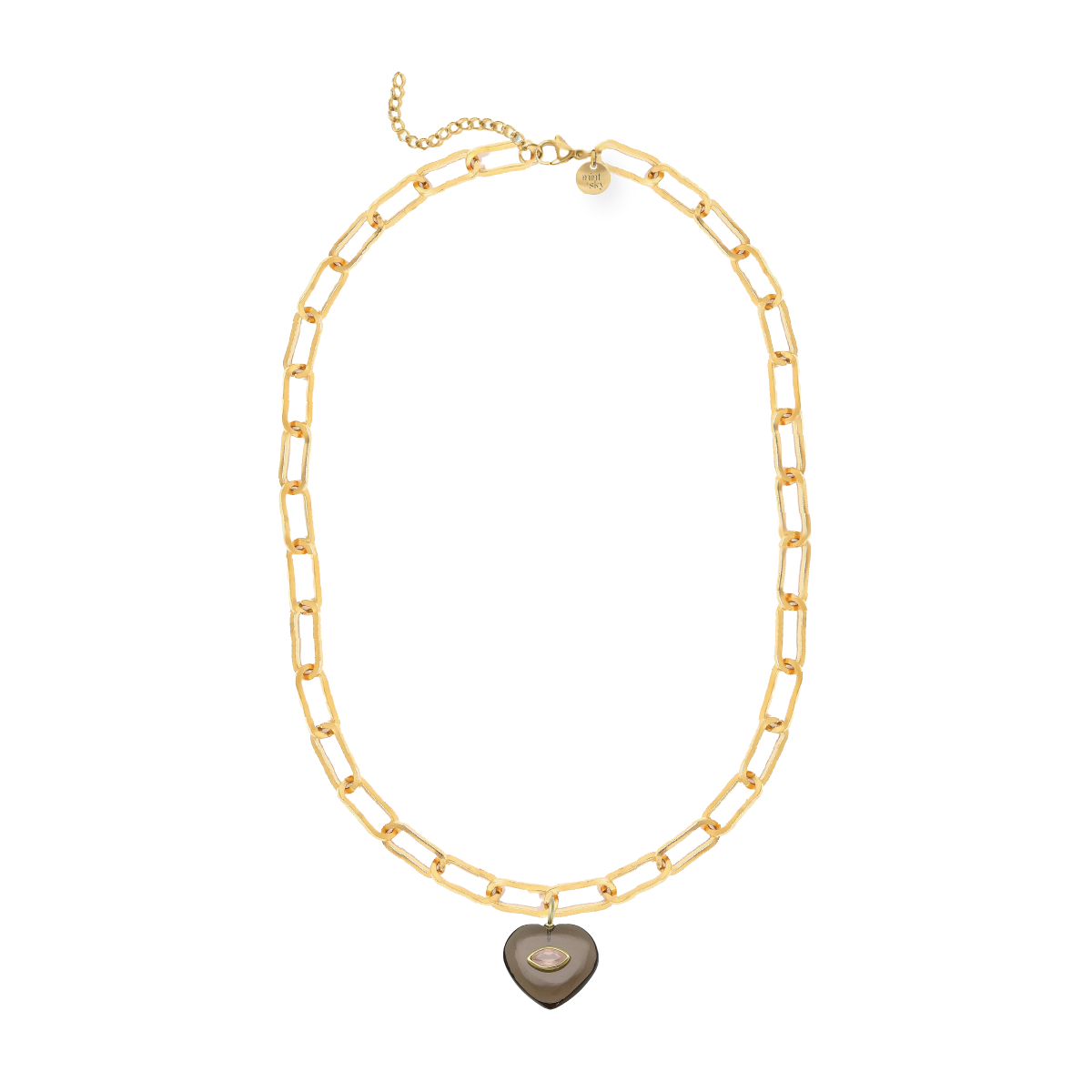 Heart Gemstone Large Paperclip Chain Necklace - choose from 12 colors