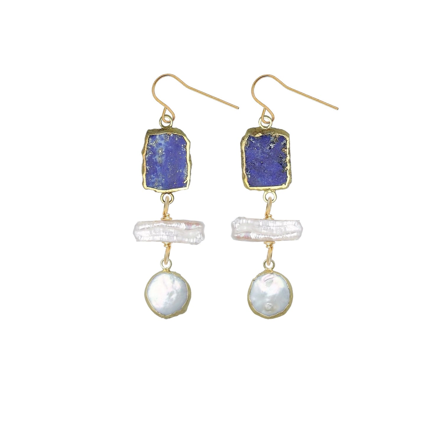 Gemstone and Pearl Nugget Drop Earrings - 2 color options Robyn Canady Lapis