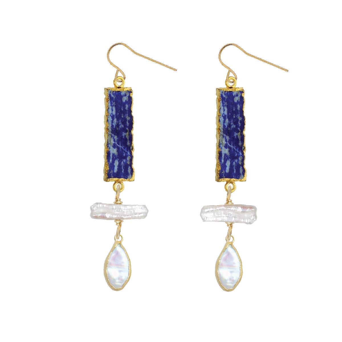 Long Gemstone and Pearl Drop Earrings - 2 color options Robyn Canady Lapis