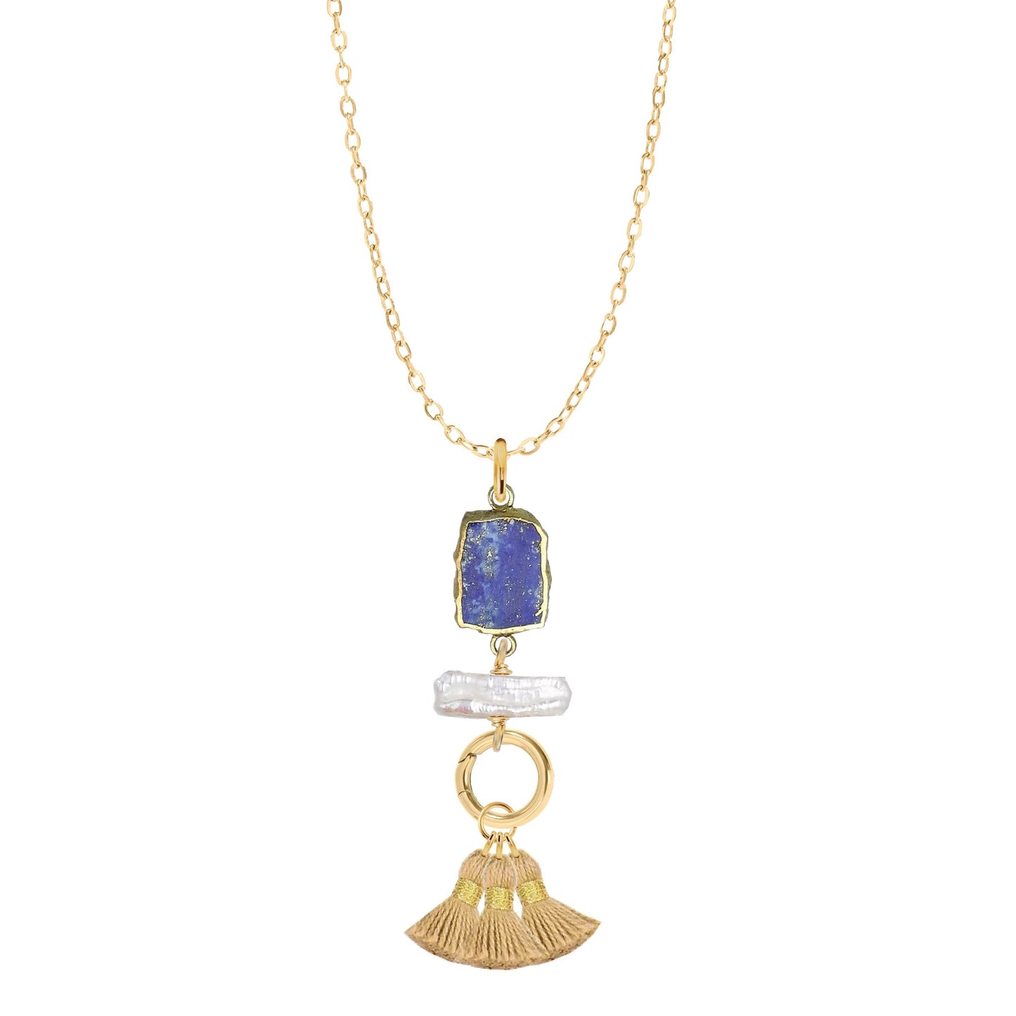 Gemstone Slice, Freshwater Pearl, Gold Tassel Necklace - 2 color options Robyn Canady