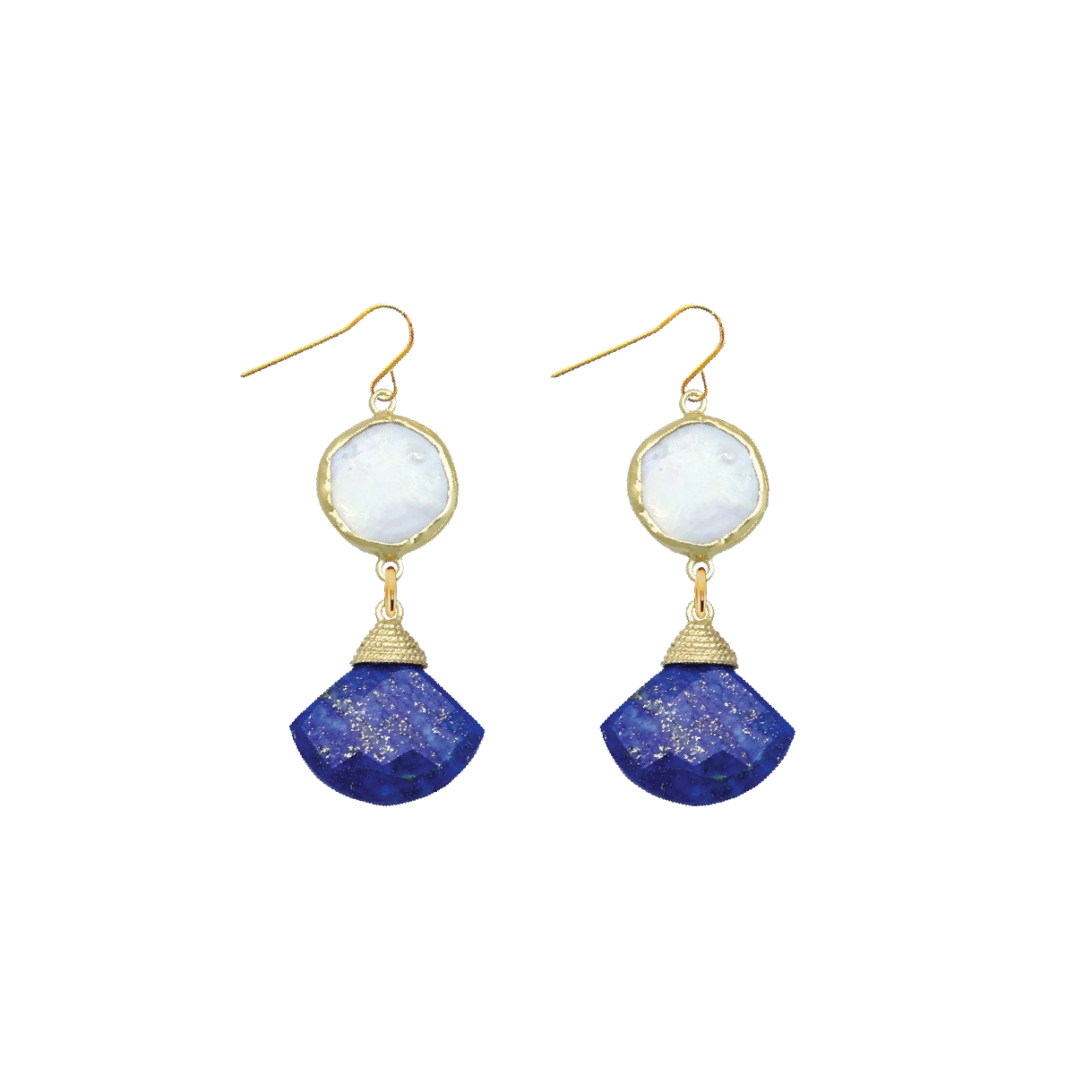 Gemstone Pearl Fan Earrings