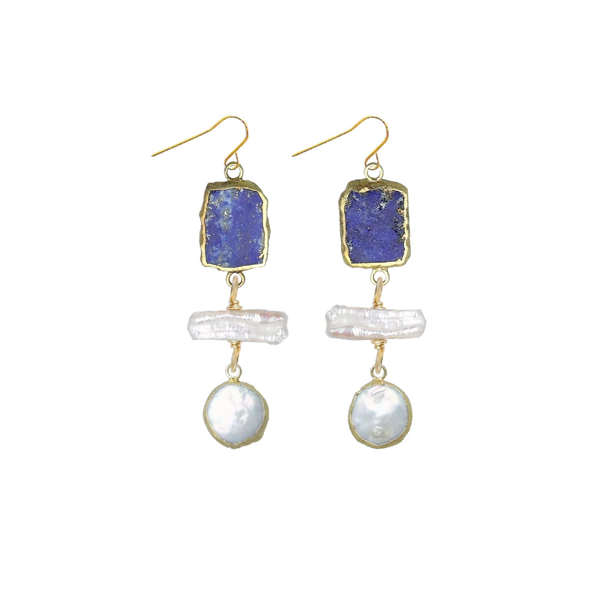 Gemstone and Pearl Nugget Drop Earrings - 2 color options
