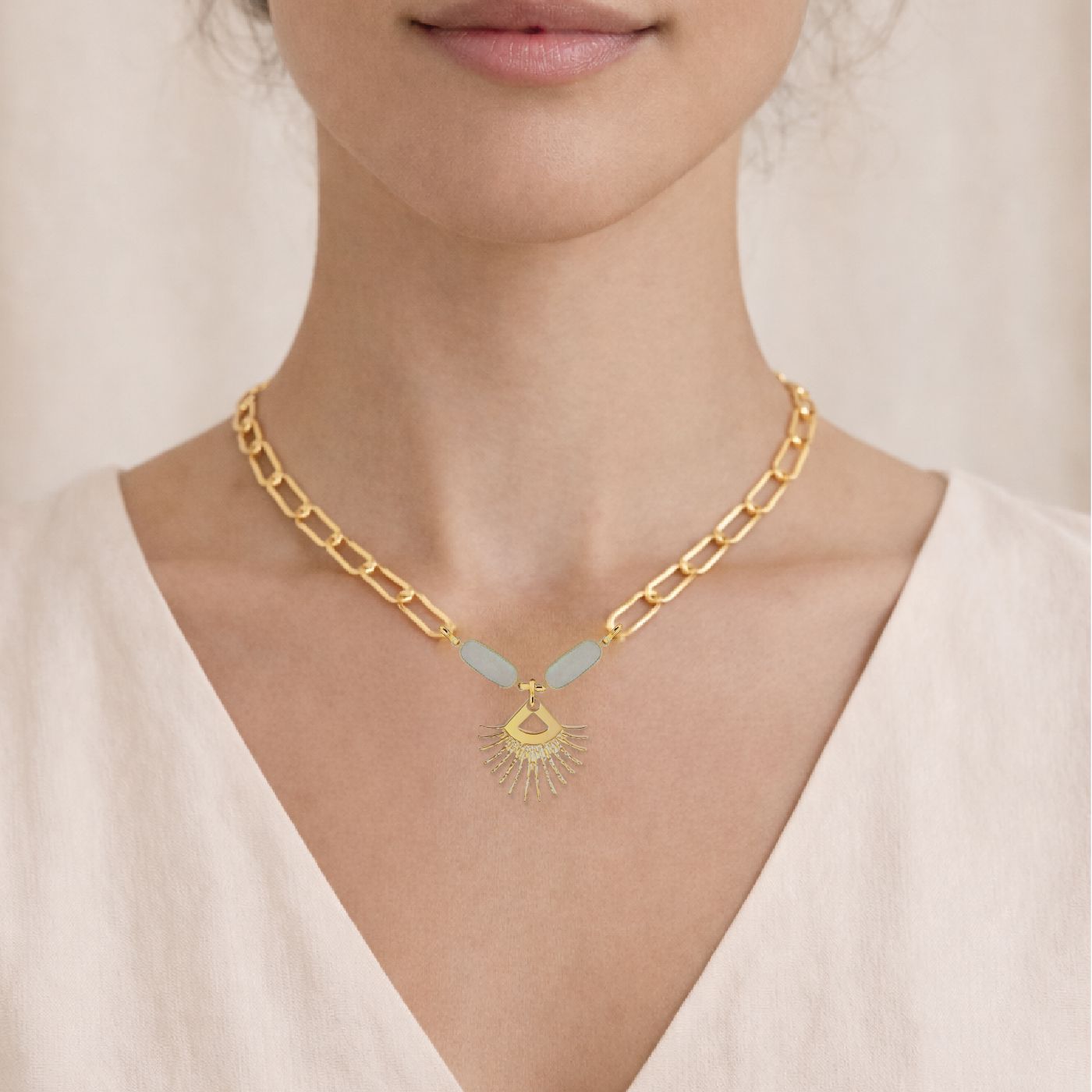 Aqua Chalcedony Sunburst Fringe Paperclip Chain Necklace Robyn Canady