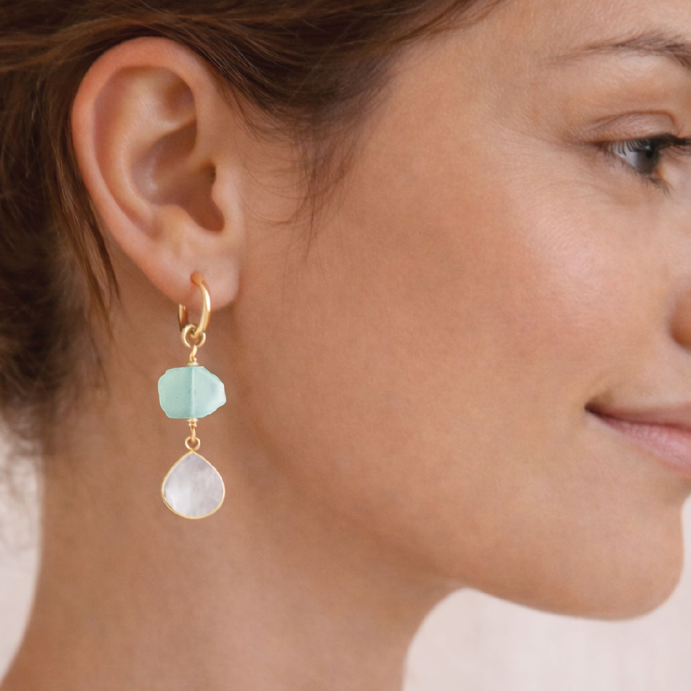 Aqua Chalcedony & Moonstone Drop Earrings Robyn Canady