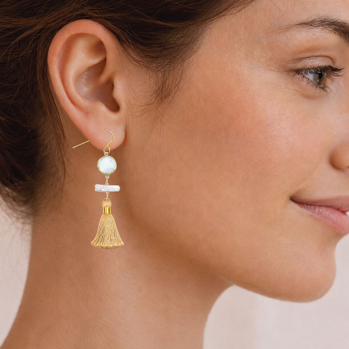 Long Pearl and Gold Tassel Earrings Robyn Canady