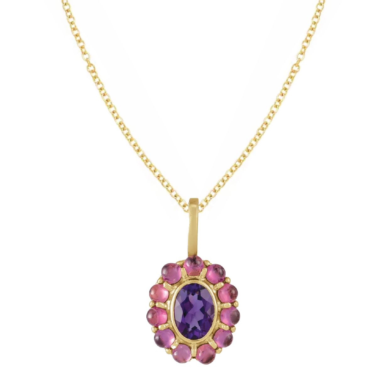 Amethyst & Garnet Medallion Necklace Necklace Robyn Canady 14K Gold Filled