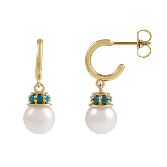 Green Garnet and Freshwater Pearl Drop Hoop Earrings Earrings Robyn Canady