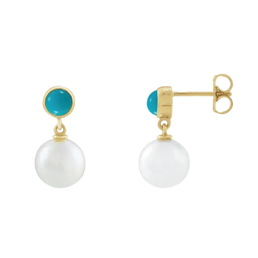 Turquoise and Freshwater Pearl Drop Earrings Earrings Robyn Canady