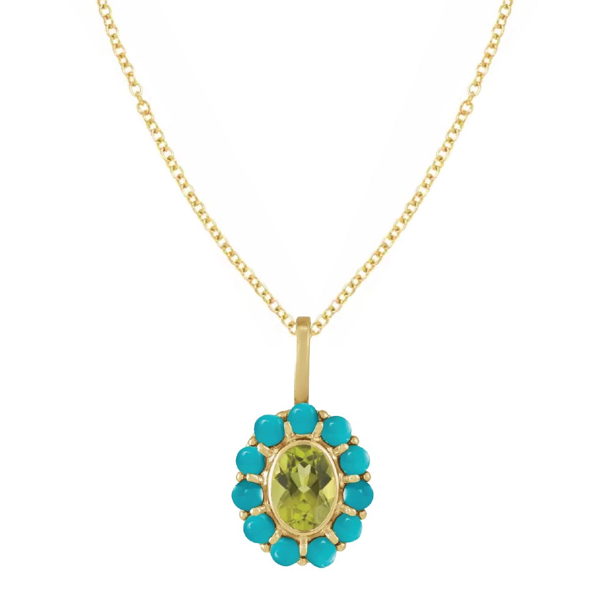 Peridot and Turquoise Medallion Necklace Necklace Robyn Canady 14K Gold