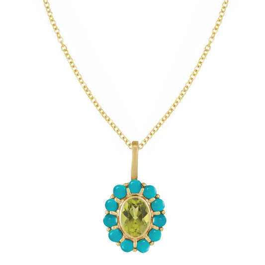 Peridot and Turquoise Medallion Necklace Necklace Robyn Canady 14K Gold