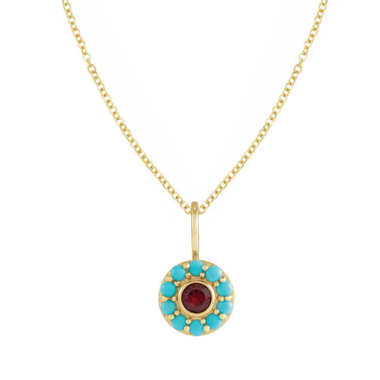 Turquoise and Garnet Medallion Necklace Necklace Robyn Canady 14K Gold