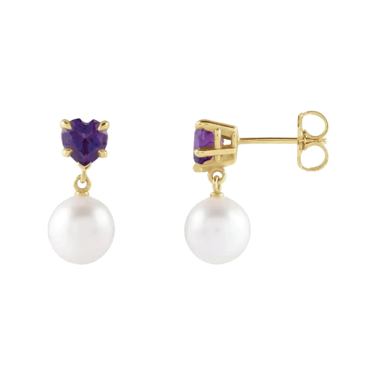 Amethyst Heart and Akoya Pearl Drop Earrings Earrings Robyn Canady