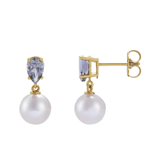 Tanzanite and Akoya Pearl Drop Earrings Earrings Robyn Canady