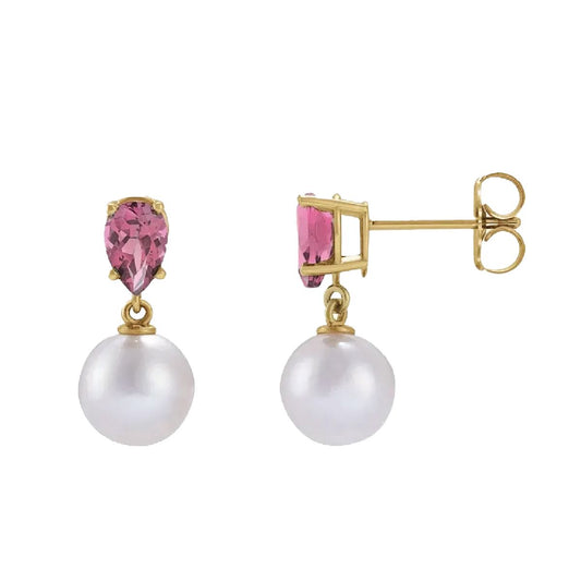 Pink Tourmaline and Akoya Pearl Drop Earrings Earrings Robyn Canady