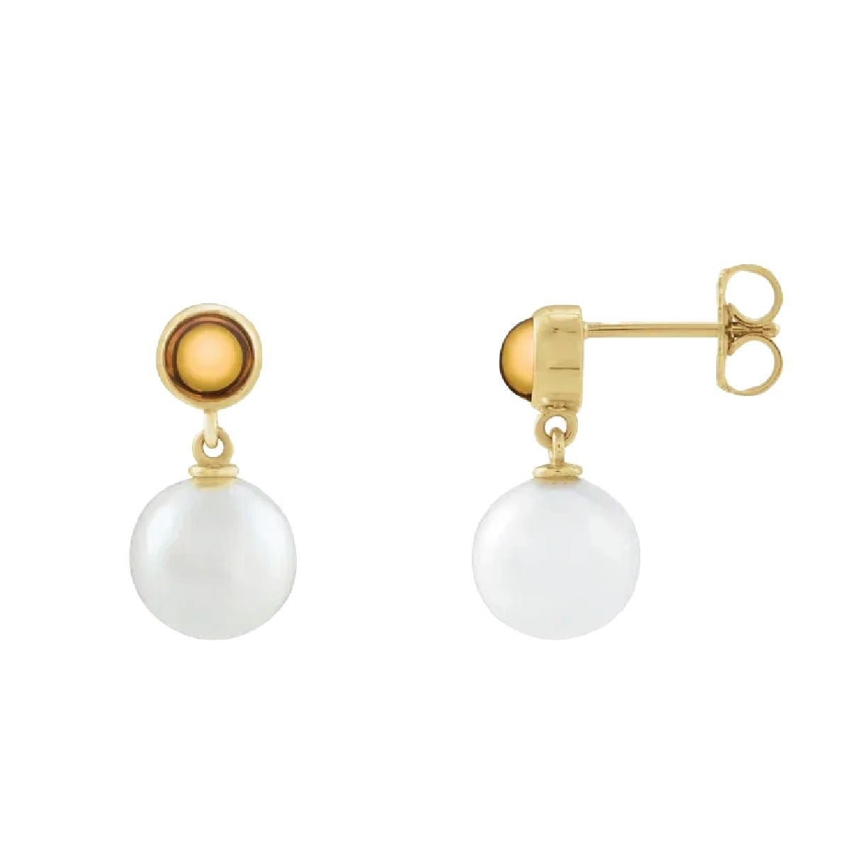 Citrine and Freshwater Pearl Drop Earrings Earrings Robyn Canady
