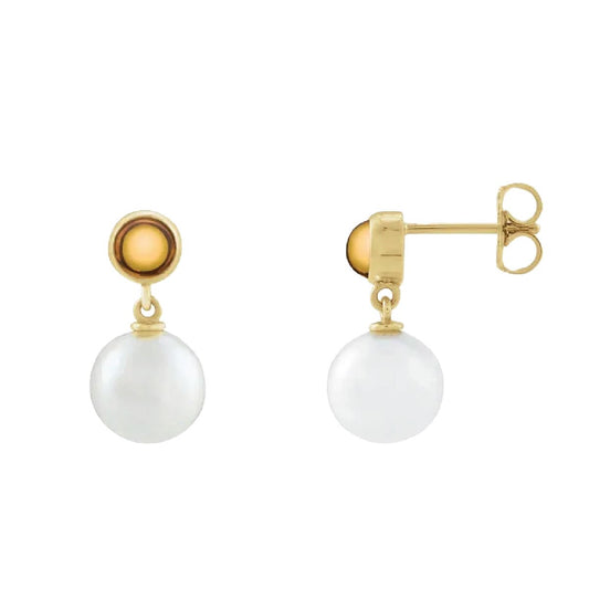 Citrine and Freshwater Pearl Drop Earrings Earrings Robyn Canady