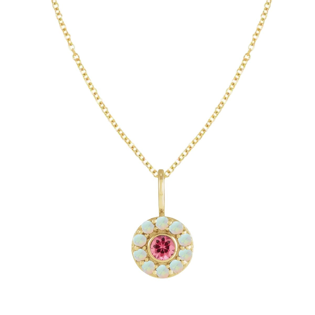 Pink Spinel and White Opal Medallion Necklace Necklace Robyn Canady 14K Gold Filled