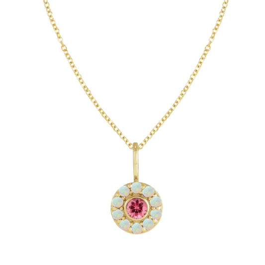 Pink Spinel and White Opal Medallion Necklace Necklace Robyn Canady 14K Gold Filled