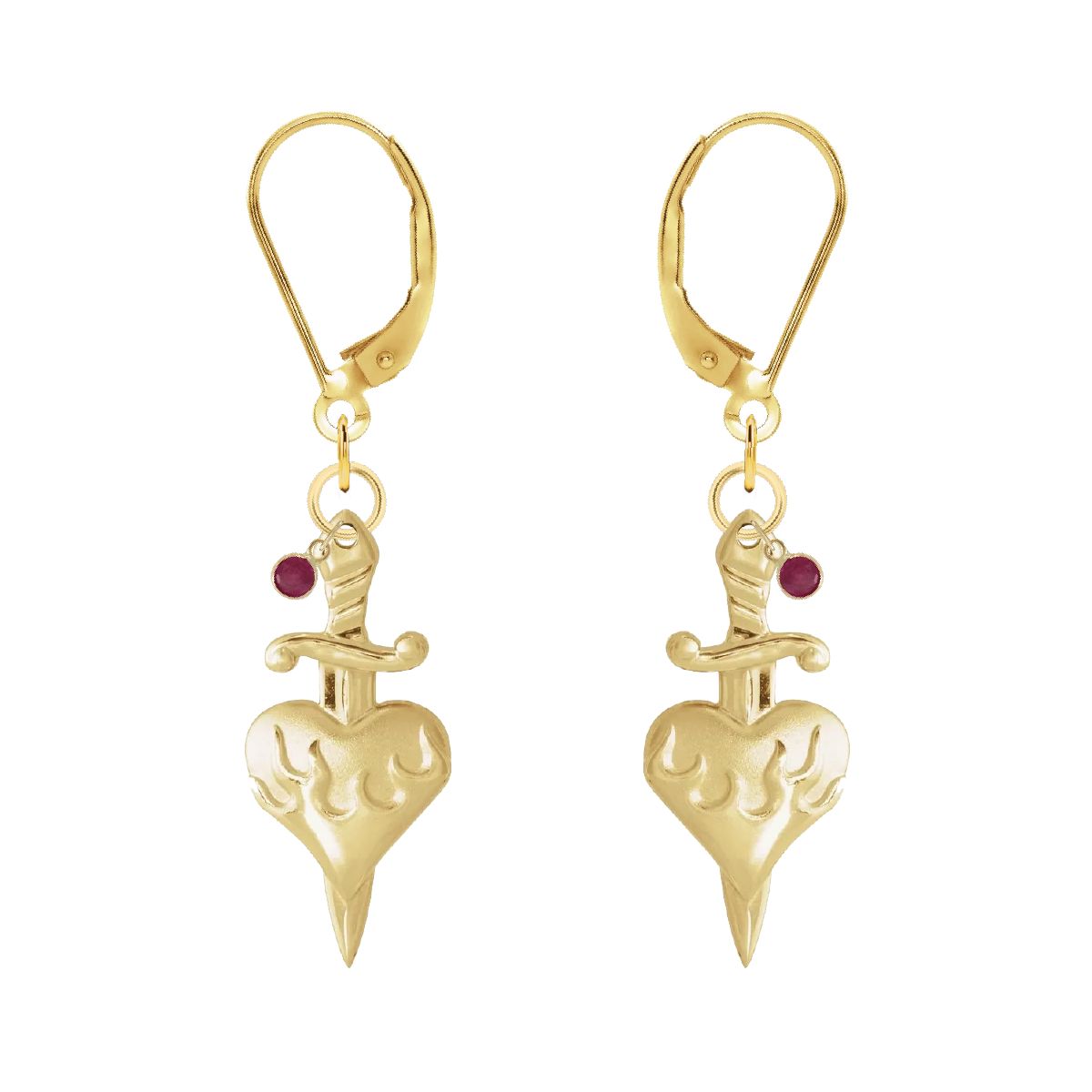 14K Ruby Heart Dagger Earrings Earrings Robyn Canady
