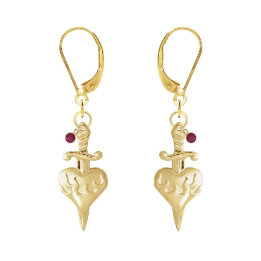 14K Ruby Heart Dagger Earrings Earrings Robyn Canady