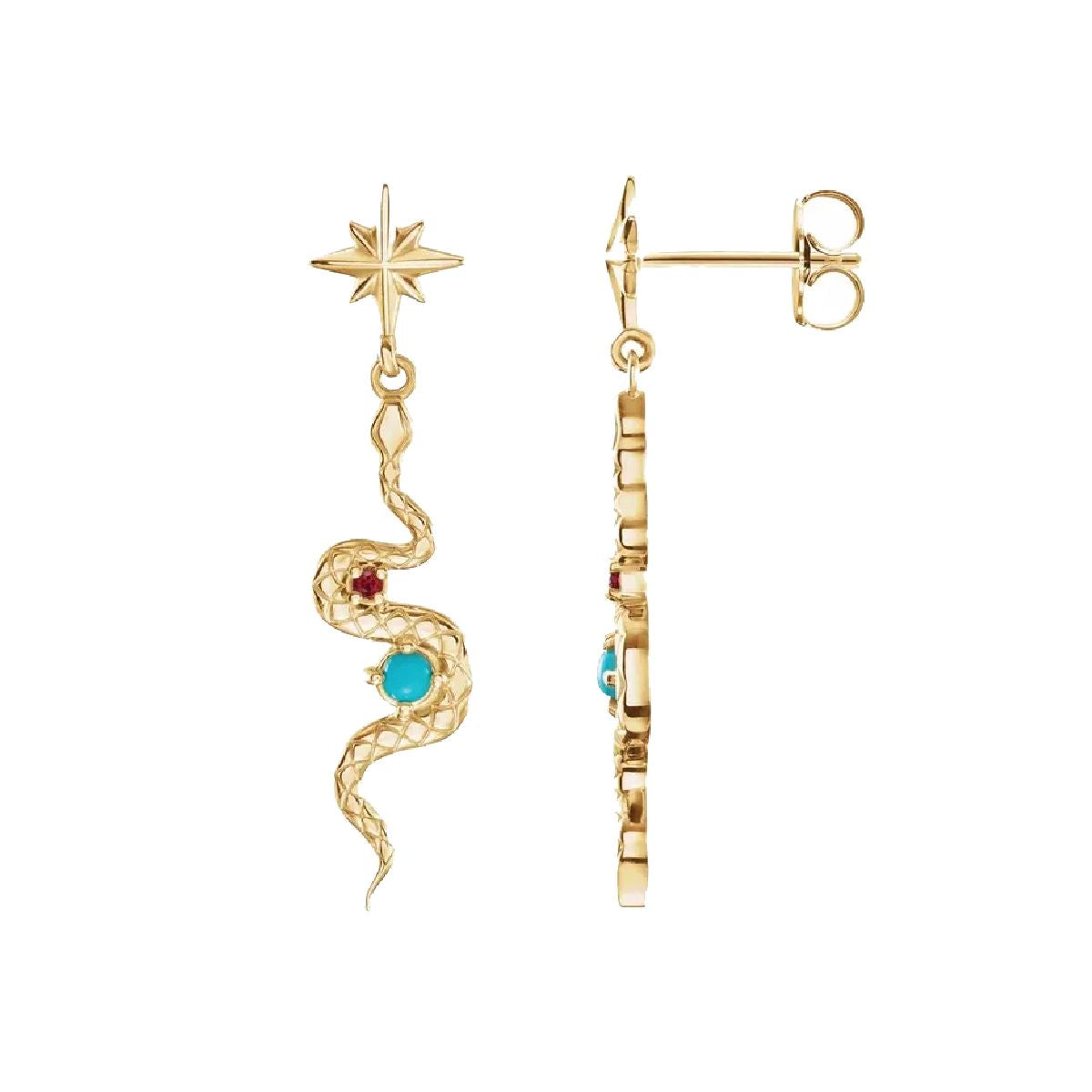 14K Ruby and Turquoise Cobra Earrings Earrings Robyn Canady
