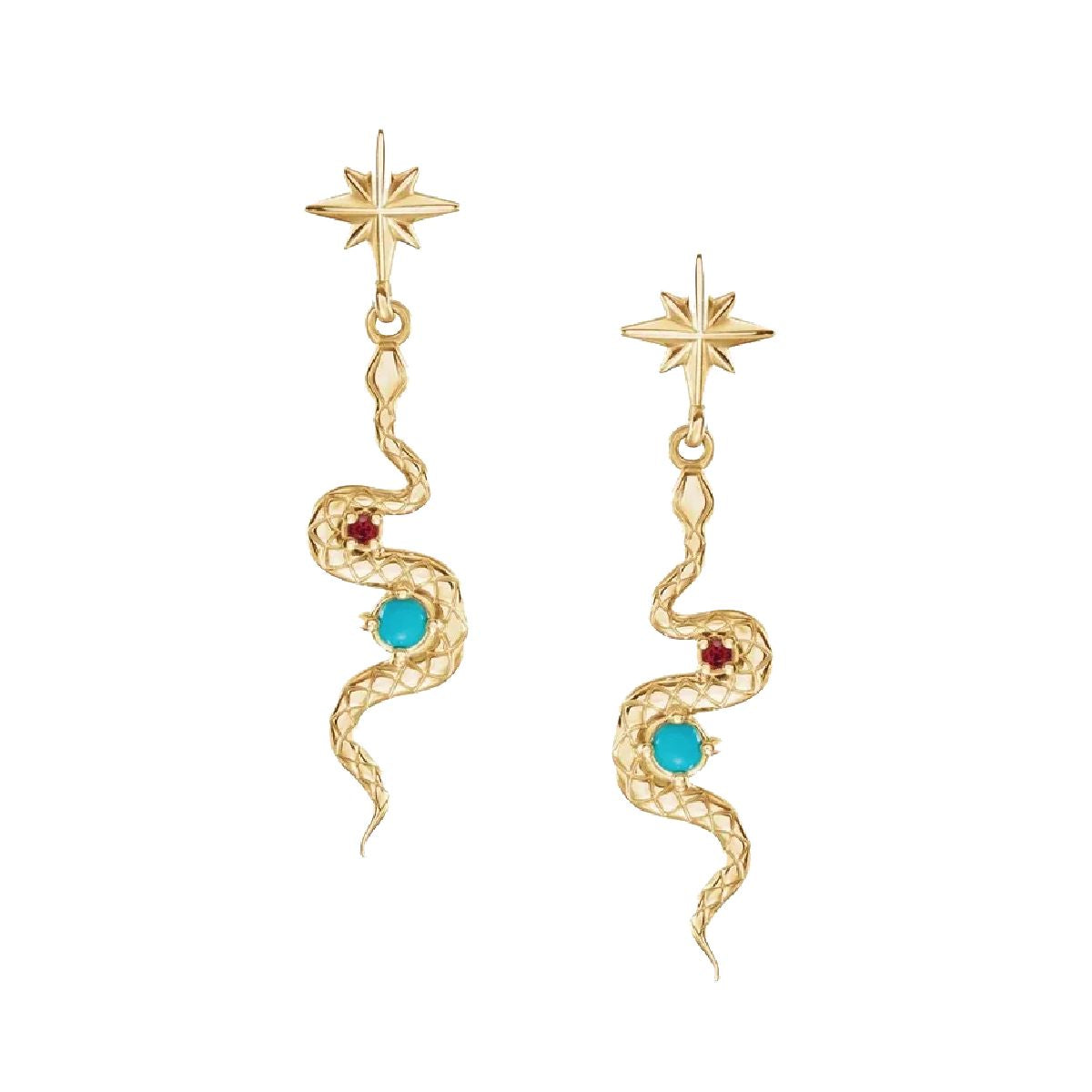 14K Ruby and Turquoise Cobra Earrings Earrings Robyn Canady