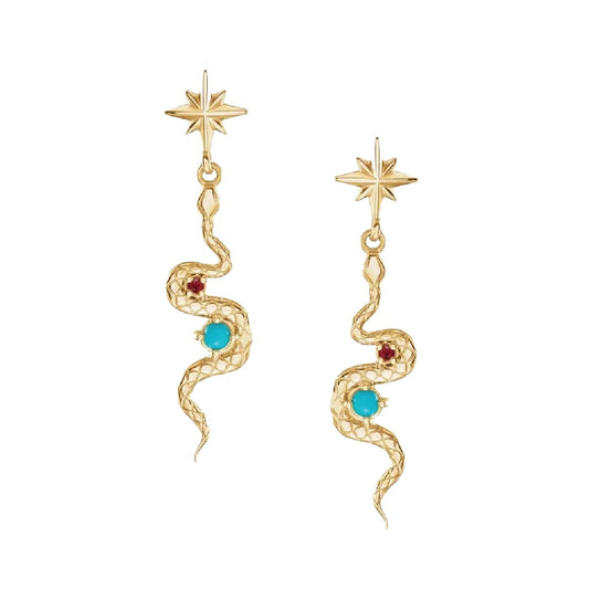14K Ruby and Turquoise Cobra Earrings Earrings Robyn Canady