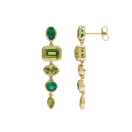 14K Natural Peridot and Lab Grown Emerald Long Dangle Earrings Earrings Robyn Canady