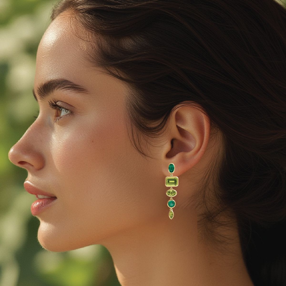 14K Natural Peridot and Lab Grown Emerald Long Dangle Earrings Earrings Robyn Canady
