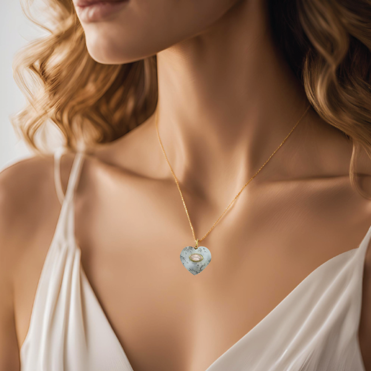 LoveSpell Heart Necklace - I need more love in my life - Dendrite Opal + Rose Quartz) Necklace Robyn Canady