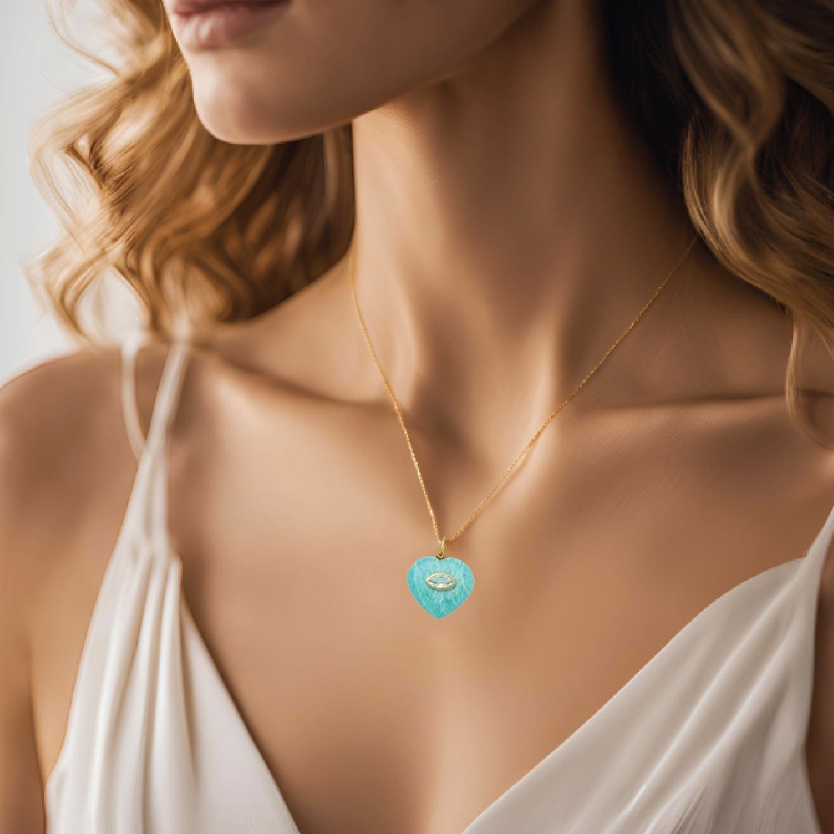 LoveSpell Heart Necklace - I need more Balance in my life - Amazonite + White Topaz Necklace Robyn Canady