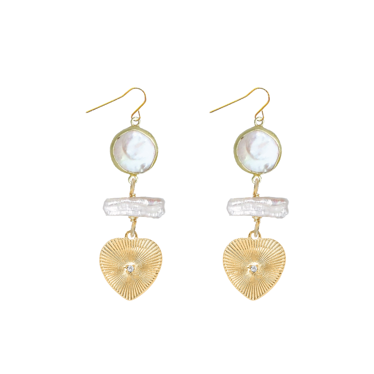 Freshwater Pearl Stick and Heart Crystal Earrings