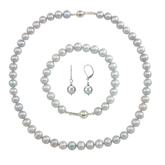 Luxe Gray Freshwater Pearl Gift Set, Necklace, Bracelet & Earrings Necklace Robyn Canady 