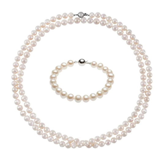 Luxe White Freshwater Pearl Gift Set, Necklace & Bracelet Necklace Robyn Canady 