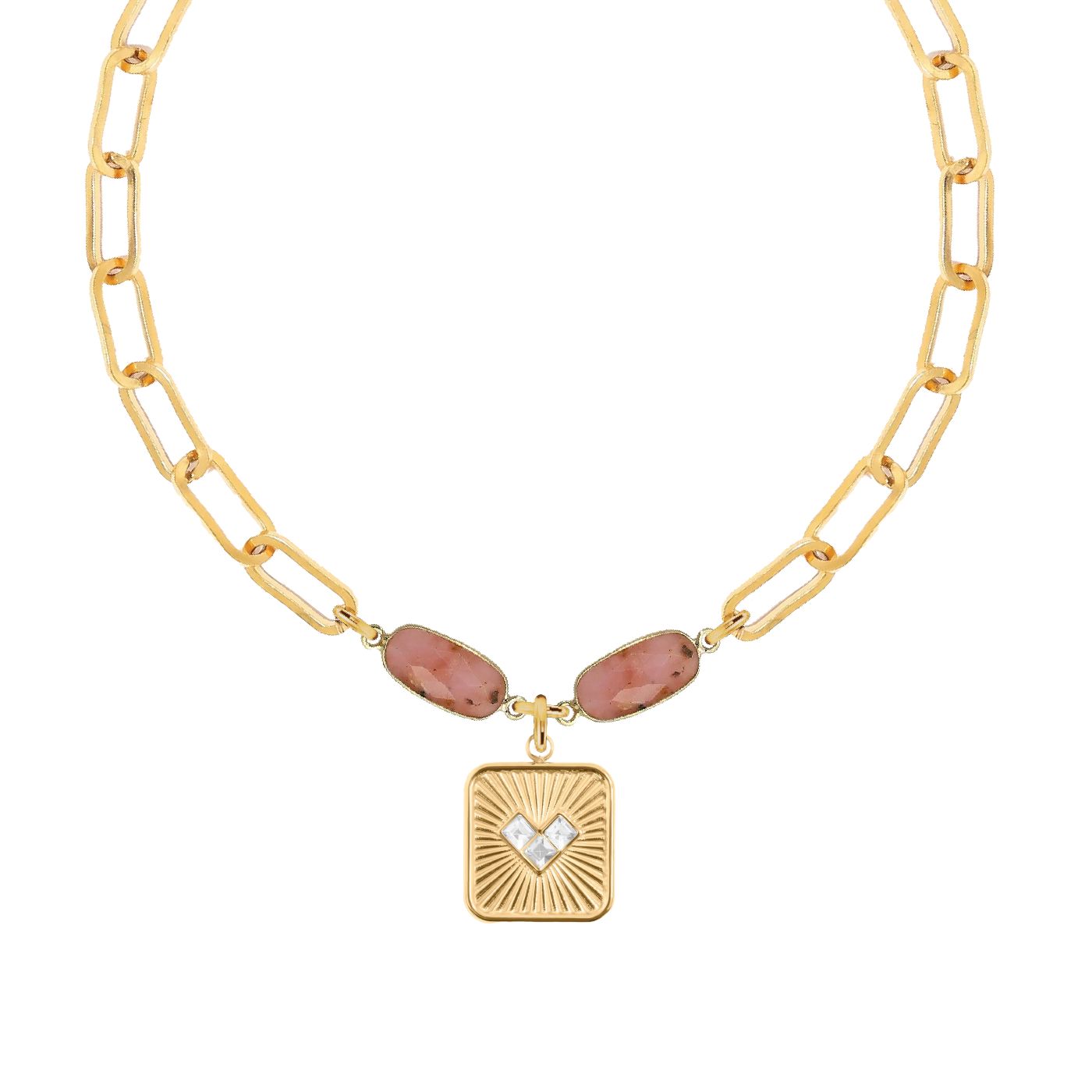 Pink Opal Heart Paperclip Chain Necklace Robyn Canady