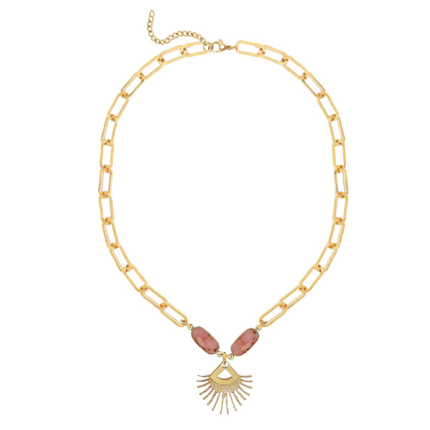 Pink Opal Sunburst Fringe Paperclip Chain Necklace Robyn Canady