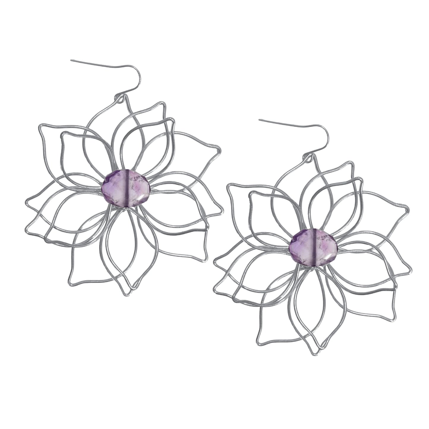 Amethyst Large Flower Earrings Robyn Canady Silver