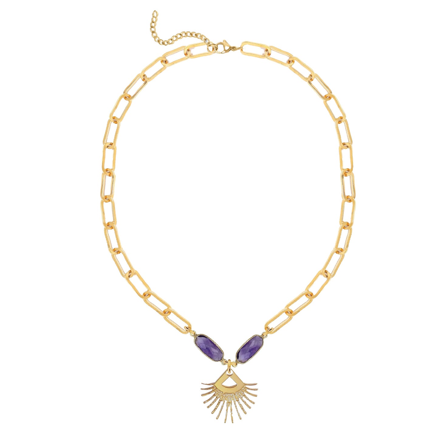 Amethyst Sunburst Fringe Paperclip Chain Necklace Robyn Canady