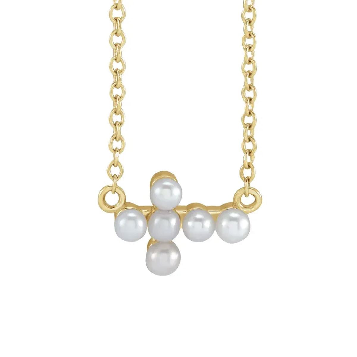Pearl Sideways Cross Necklace Necklace Robyn Canady 14K Solid Gold