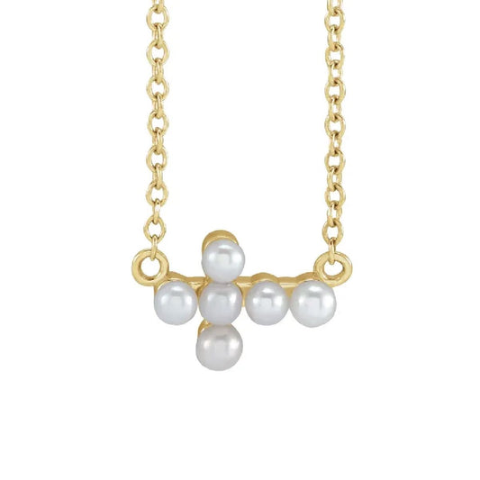 Pearl Sideways Cross Necklace Necklace Robyn Canady 14K Solid Gold