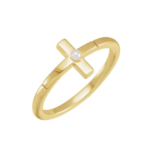 Akoya Pearl Cross Ring Necklace Robyn Canady 14K Solid Gold