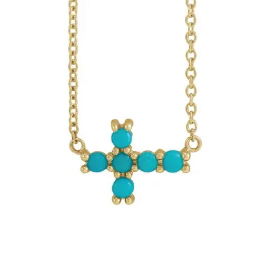 Turquoise Sideways Cross Necklace Necklace Robyn Canady 14K Solid Gold