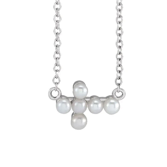 Pearl Sideways Cross Necklace Necklace Robyn Canady Sterling Silver