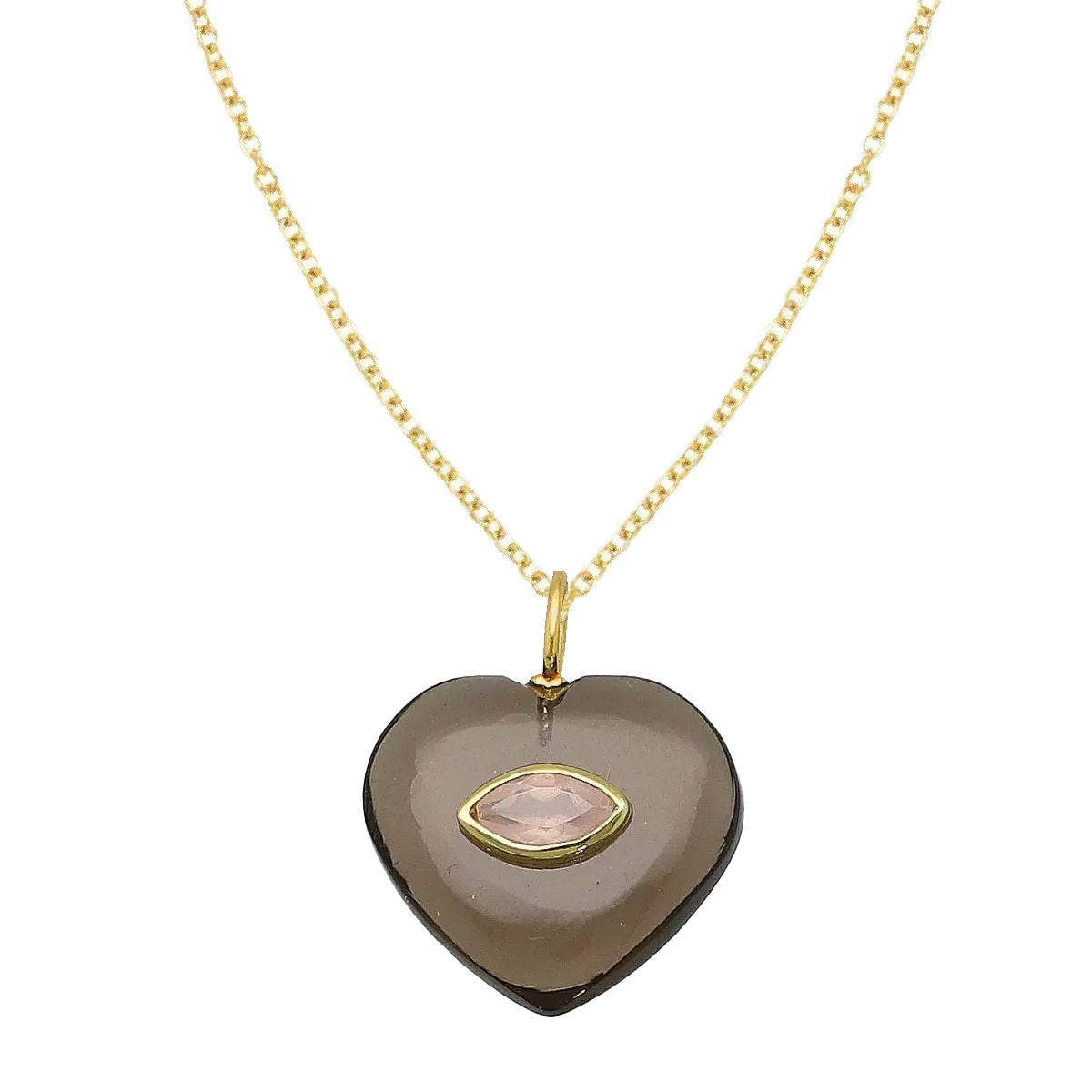 LoveSpell Heart Necklace - I need more love in my life - Smoky Quartz + Rose Quartz Necklace Robyn Canady 14K Gold Filled Chain