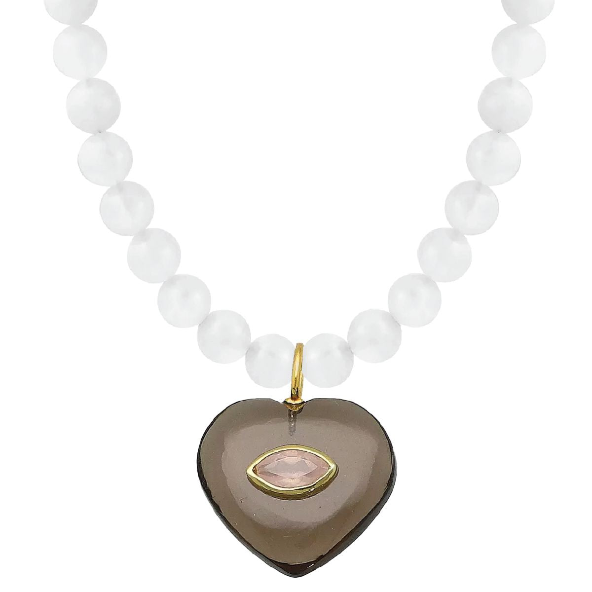LoveSpell Heart Necklace - I need more love in my life - Smoky Quartz + Rose Quartz Necklace Robyn Canady Moonstone Beaded Chain