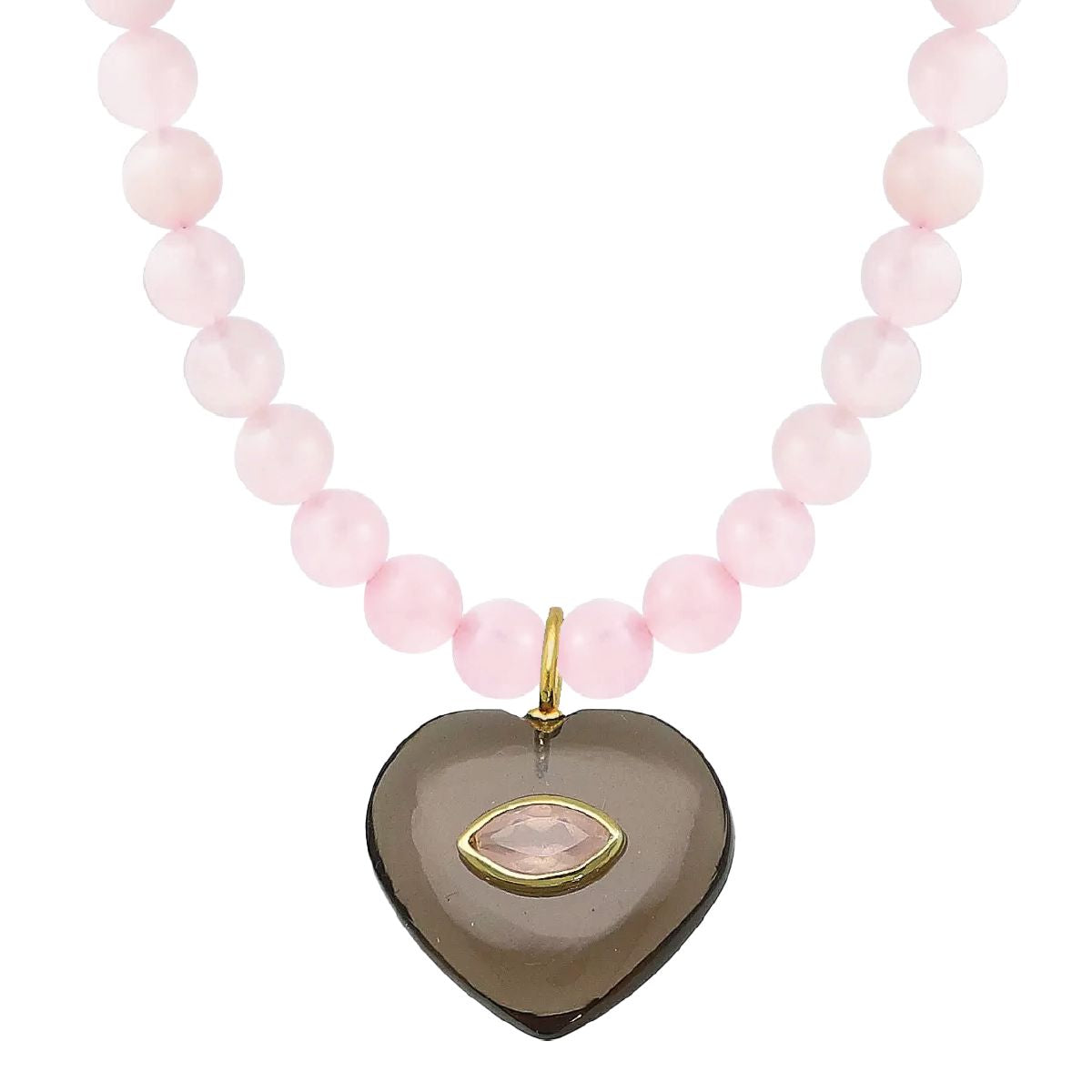 LoveSpell Heart Necklace - I need more love in my life - Smoky Quartz + Rose Quartz Necklace Robyn Canady Rose Quartz Beaded Chain