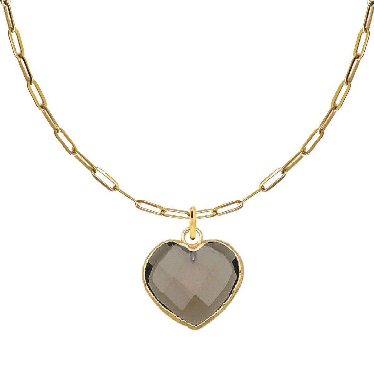 LoveSpell Tiny Heart Necklace - I need more calm in my life - Smoky Quartz Necklace Robyn Canady Paperclip Chain
